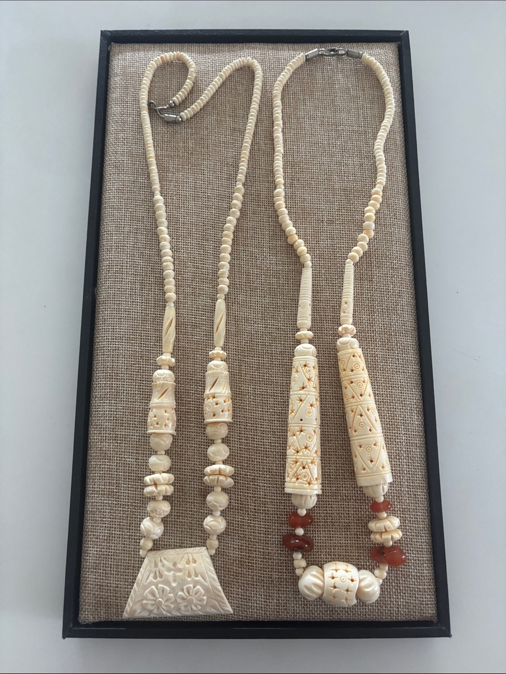 Hand carved Bovine Bone Necklaces lot / 2